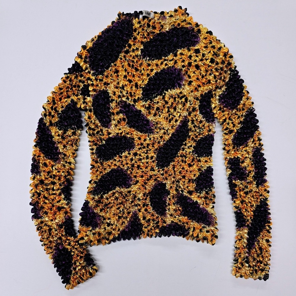 Fancy Lady Popcorn Bubble Shirt Leopard Animal Print Gold Purple One Size Y2K